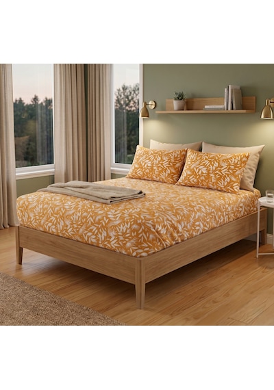 Maki Home %100 Pamuklu Çiçek Baskılı 180x200 Battal Boy Lastikli Çarşaf Takımı Koyu Bej