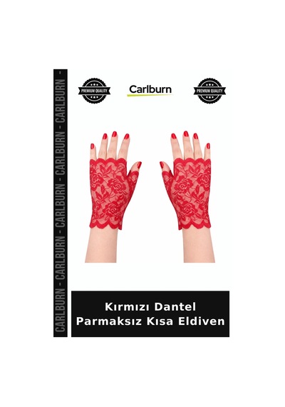 Kırmızı Dantel Parmaksız Kısa Eldiven Gece Aksesuarı Özel Gün +3