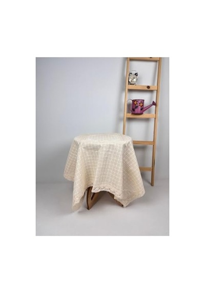 Dantelli Krem Renk Fiskos Sehap Örtüsü, 100x100 Cm Açık Bej