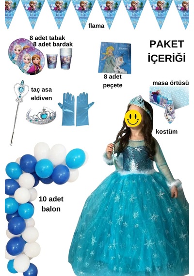 Parti Selesi Frozen Elsa Kostüm Karlar Ülkesi Kız Çocuk Kostümü Mavi Elsa Kız Çocuk Kıyafeti Mavi