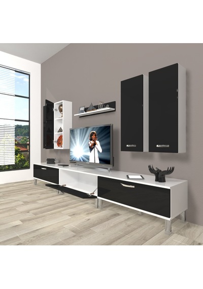 Decoraktiv Eko 8d Slm Krom Ayaklı Tv Ünitesi Tv Sehpası - Beyaz Siyah Beyaz - Siyah Decoraktiv Eko 8d Slm Krom Ayaklı Tv Ünitesi Tv Sehpası - Beyaz Siyah Beyaz - Siyah