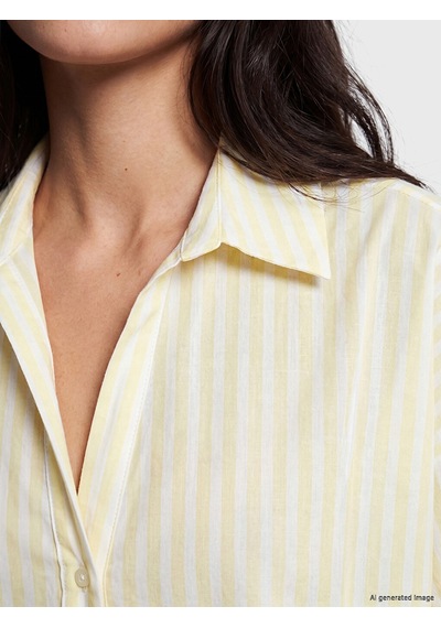 Lcw Vision Sarı Çizgili Oversize Poplin Kadın Gömlek