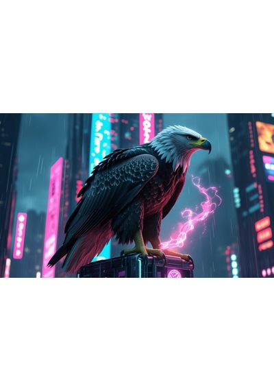 Kartal Siberpunk Dünyasında Görkemli Bir Şekilde 04 Çerçevesiz 50x30 Cm Pvc Tablo