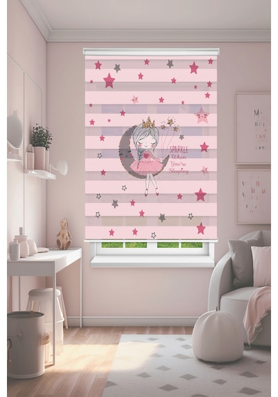 Perdecizade Enxboy Pembe Aykız Dijital Baskılı Zebra Perde-cocuk Odası-stor Perde Renkli