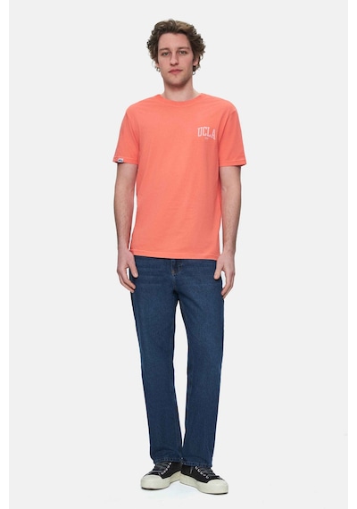Ucla Tatum Sıcak Pembe Bisiklet Yaka Baskılı Standard Fit Erkek Tshirt Sıcak Pembe