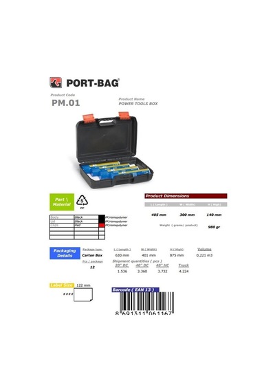 Mey İthalat Portbag Pm01 Matkap Çantası Belirtilmemiş