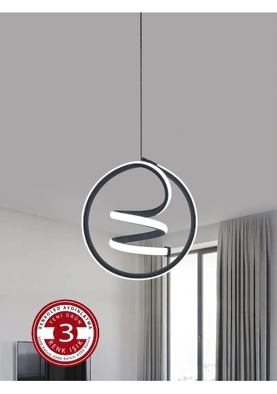 Renkoled Aydınlatma 3 Renk Modern Sarkıt Led Avize Siyah Kasa Siyah - Gün Işığı