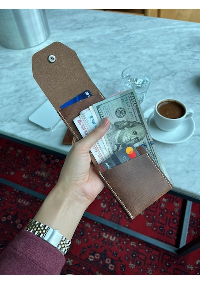 Mft Leather Hakiki Deri Çıtçıtlı Erkek Cüzdan Nova 5801 Taba