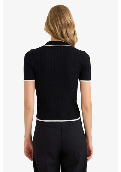 Defacto Fitted Polo Yaka Triko Kısa Kollu Kazak F7771ax25aubk81 Siyah