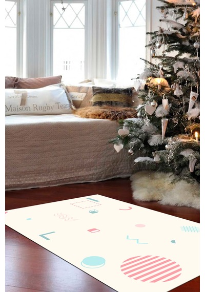Kaymaz Dijital Mutfak & Salon Halı Trend Geometrik E5015 Beyaz