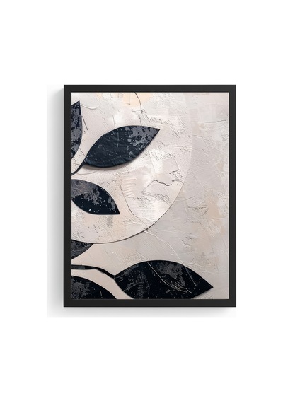 Doğal Ahşap Çerçeveli Minimal Yaprak Desenli Tablo - Pastel Huhu1282