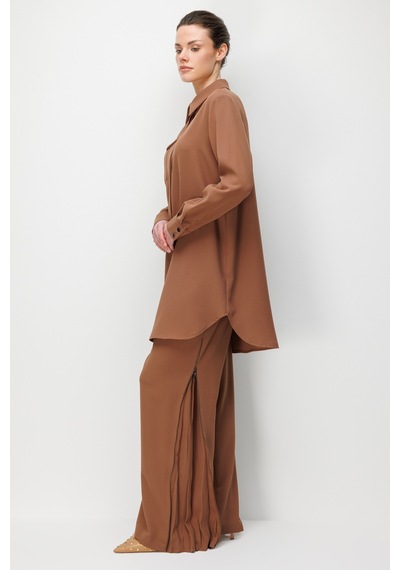 Esswaap Cep Detaylı Pantolonlu Takım Camel Camel