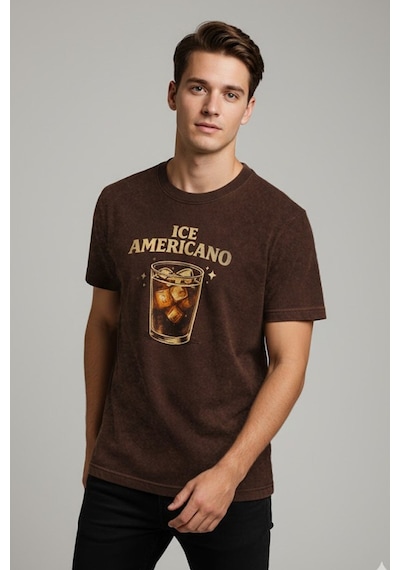 Technomonkey Kahverengi Ice Americano Kahve Baskılı Unisex Tişört