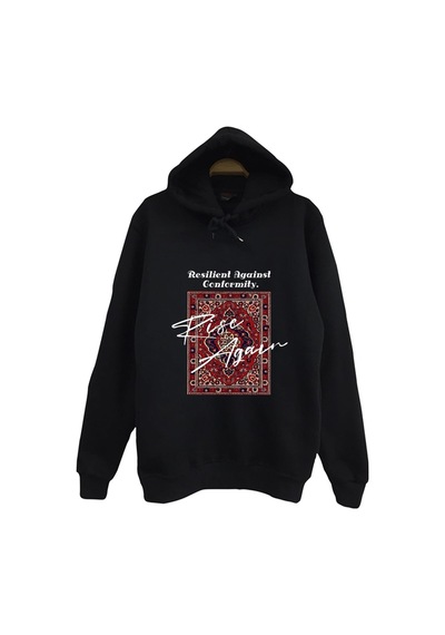 Motif - Halı - Dokuma Baskılı Unisex %100 Pamuk Siyah Kapüşonlu Sweatshirt Siyah
