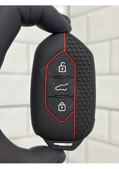 Togg T10x Uyumlu 3 Butonlu Anahtar Koruma Kılıfı Petek Desenli Kırmızı Çizgili