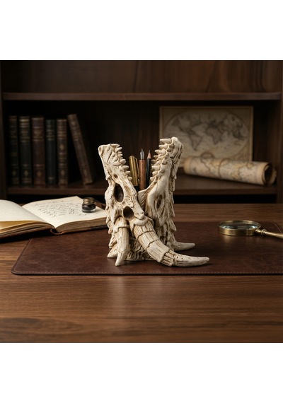 Fibrika Store Dragon Skull: Efsanevi Ejderha Kafatası Tasarım Kalemlik Bej