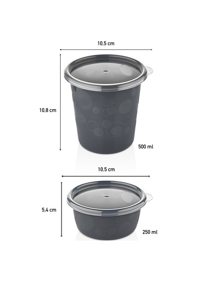 12'li Antrasit Set Sızdırmaz Hava Almaz Kapaklı Yuvarlak Erzak Vs Saklama Kabı 4x500 Ml 8x250 Ml Antrasit