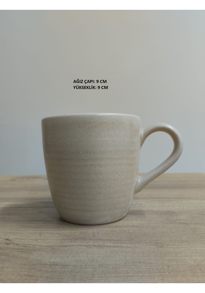 Bonna Kupa Mug Bardak Bej Renk Porselen Tekli Bej