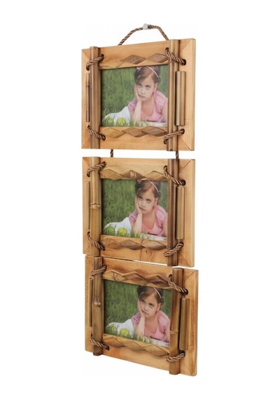 El Yapımı Doğal Ahşap 3 Lü Bambu Bamboo Fotoğraf Çerçevesi Dekoratif Ev Ofis Hediyesi Duvar Süsü - 6