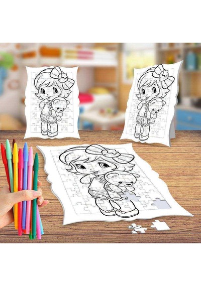 Çilek Kız Ve Ayıcık Boyama Puzzle Tablo Çocuk Eğitici Yapboz