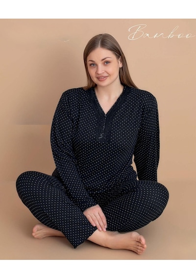 Pijamerry Kadın Büyük Beden Dantel Yaka Bambu Uzun Kol İnce Pijama Takımı 5545 - 1 Adet Siyah Pijamerry Kadın Büyük Beden Dantel Yaka Bambu Uzun Kol İnce Pijama Takımı 5545 - 1 Adet Siyah