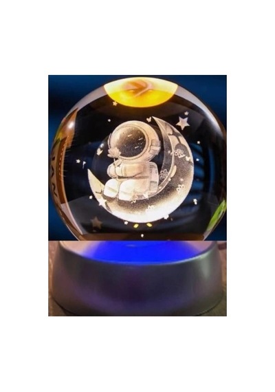 Ay Üstünde Astronot Tasarımlı Plastik Altlıklı Işıklı Cam Küre 95763418