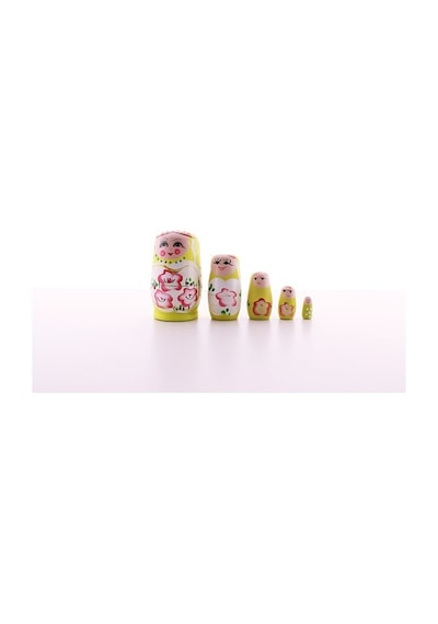 Ahşap Tombul Iç Içe Matruşka Bebek Sarı Set 5Li Büyük Boy (526847580)