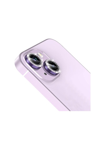 Buff Apple Uyumlu iPhone 14 / 14 Plus Diamond Kamera Lens Koruyucu Koyu Mor