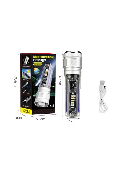 Güneş Şarj Edilebilir Usb Fener Güçlü Led El Feneri Güçlü Odaklı Uzun Menzilli F-365-silver F-365-silver Gri