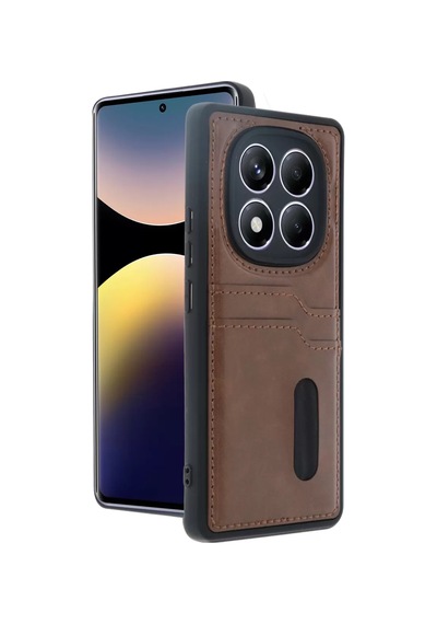 Newface Xiaomi Redmi Note 14 Pro 5g Kılıf Sara Kartvizitli Deri Kılıf - Taba Diğer