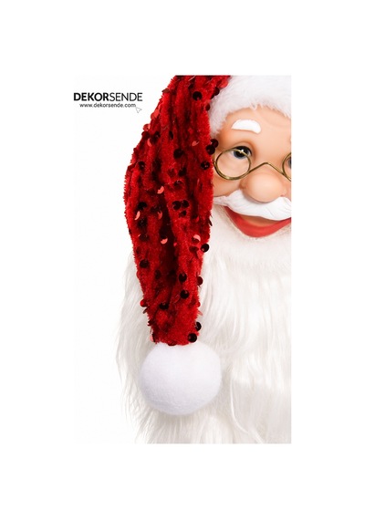 Yılbaşı Süsü Noel Baba Kafası Kırmızı Payetli Şapkalı 32 Cm