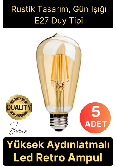 Cata 5 Adet Vintage Spiral Filament Rustik Retro Akkor Led Ampul Yüksek Işıklandırma Lamba Gün Işığı Çok Renkli