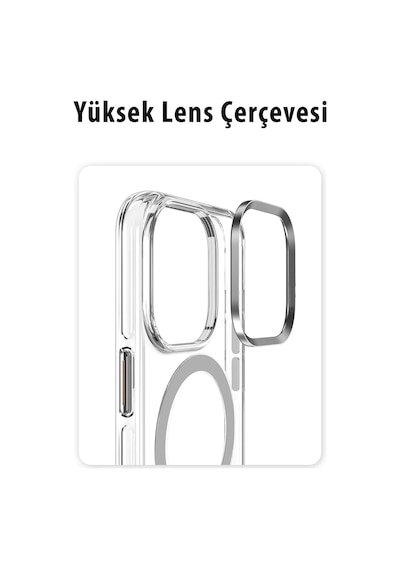 Joko Apple iPhone Uyumlu 15 Pro Max Kılıf Crystal Magsafe Kapak Glblseme - 75 - Şeffaf