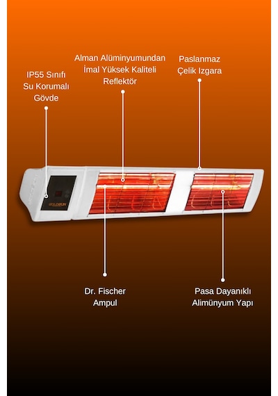 Supra Plus 4000 Watt Gss40p Kumandalı Suya Dayanıklı Elektrikli İnfrared Isıtıcı-beyaz