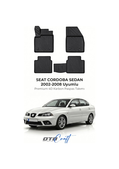 Otocraft Seat Cordoba Sedan 2002-2008 Araca Özel 4d Karbon Oto Paspas Havuzlu Tam Set
