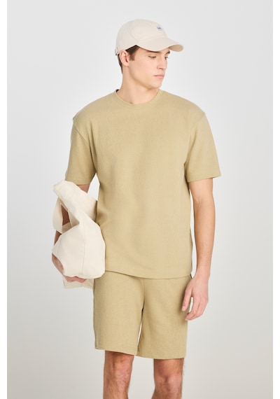 Relaxed Fit Geniş Kesim Bisiklet Yaka Pamuklu Açık Yeşil Tişört Light Green