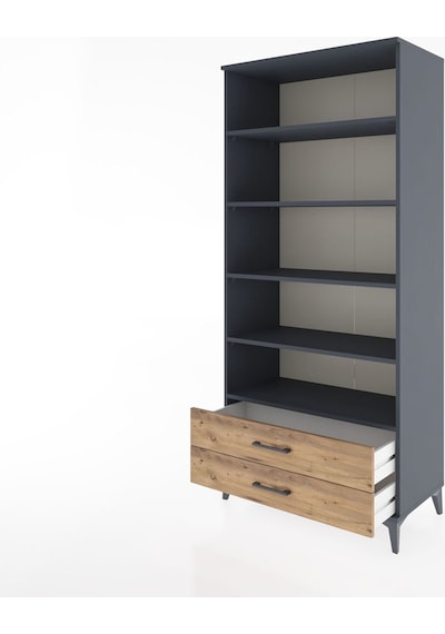 Hyperion Dolap 5 Raflı 2 Çekmeceli 88x44x195 Antrasit-çam Antrasit