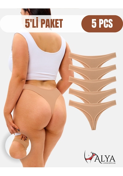 Alya Underwear Kadın Külot Pamuklu String - 5 Adet Siyah Tanga S, M, L, Xl Ten