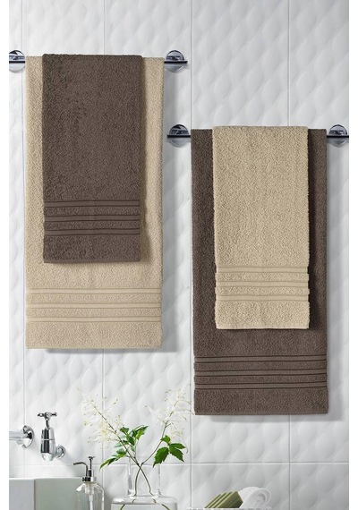 Riona Pamuklu 50x90-70x140 Cm 4'lü Banyo Havlu Seti Kahve