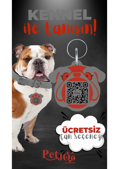 Petjoo 16.Kennel Kırmızı-Gri Qr'lı Köpek Künyesi