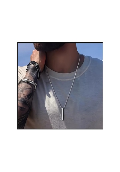 Donguan Minimalist Paslanmaz Çelik Uzun Bar Kolye, Hip-hop Geometrik Gümüş Rengi