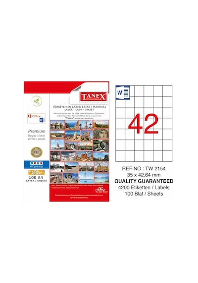 Tanex Laser Etiket 100 Yp 35x42 Laser-copy-ınkjet Tw-2154 Diğer