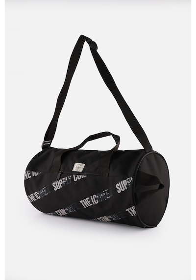 İcone Bag Unisex Spor Çanta Silindir Model, Baskılı, Ön Ve İç Cepli, Yan Saplı, Ayarlanabilir Omuz Askılı Siyah