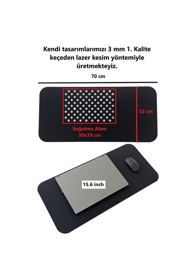 Keçe Bilgisayar Mouse Pedi Masa Üstü Düzenleyici Mat 70x32 Cm Siyah Ok