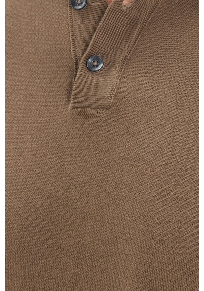 Tudors Erkek Slim Fit Dar Kesim Pamuklu Örme Triko Vizon Polo Yaka Tişört-50722