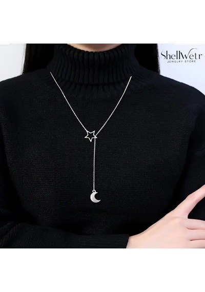 Selene 925 Ayar Gümüş Zincir Kolye Yıldız Ay Sallantılı Kadın Kolye Gümüş