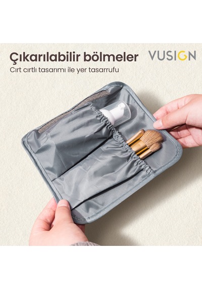 Vusign Vusıgn Kozmetik Saklama Çantası Seyahat Makyaj Üstten Açılır Organizer Çanta 21x8x18 Cm Mavi