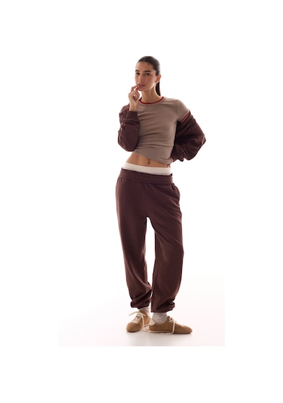 Penti Kahverengi Dikiş Detaylı Bisiklet Yaka Pamuklu Sweatshirt