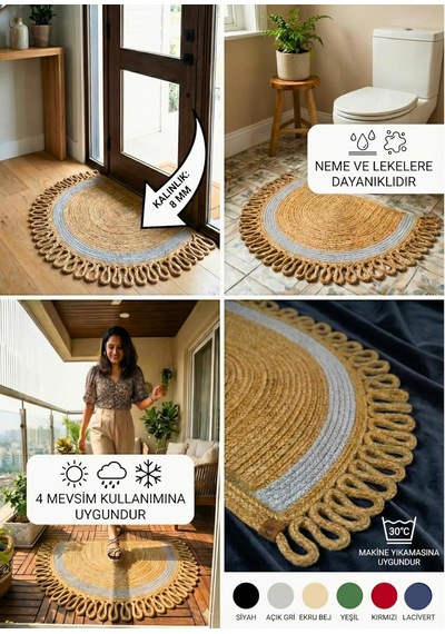 Lunaloop Yarım Ay Jüt Paspas El Yapımı Doğal Karşılama Paspası Jüt Kapı Önü Paspası Banyo Ve Balkon Kilimi Diğer
