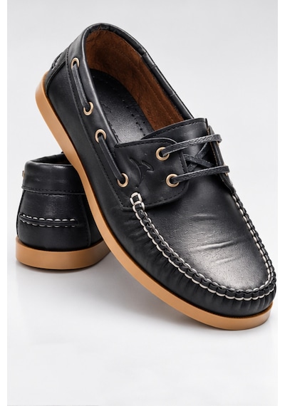 Liarca Marin Boat Shoe, %100 Hakiki Deri Siyah Bej Kauçuk Taban Erkek Boat Shoe Mokasen Laofer Casual A... Siyah - Bej